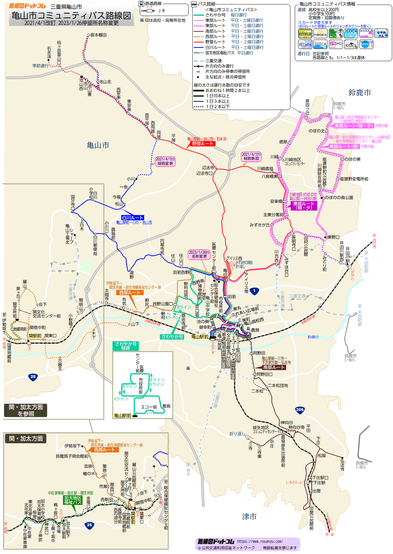 亀山市コミュニティバス路線図