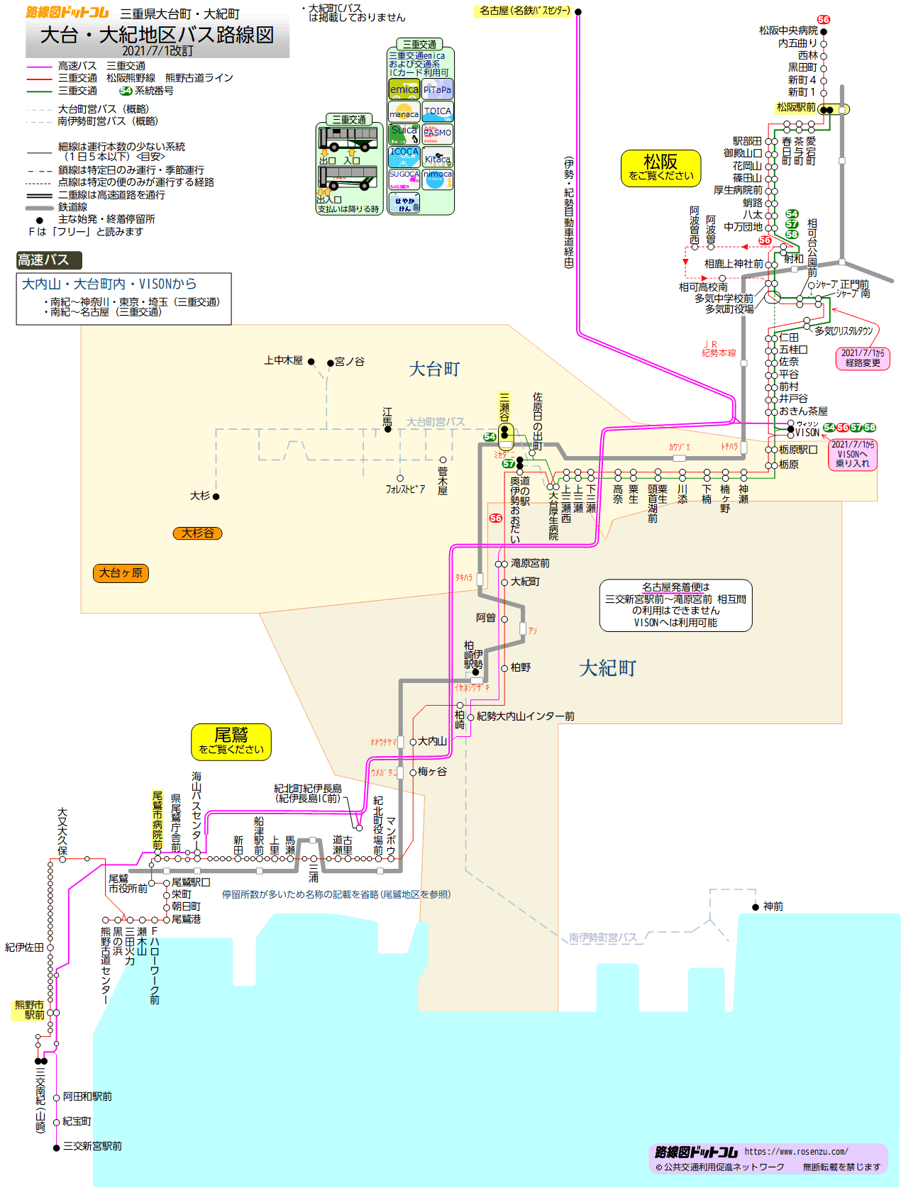 大台・大紀地区バス路線図