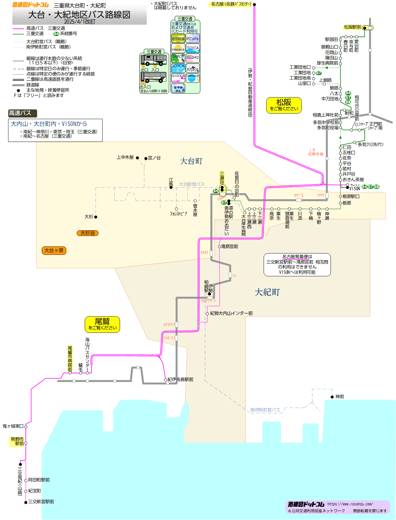 大台・大紀地区バス路線図