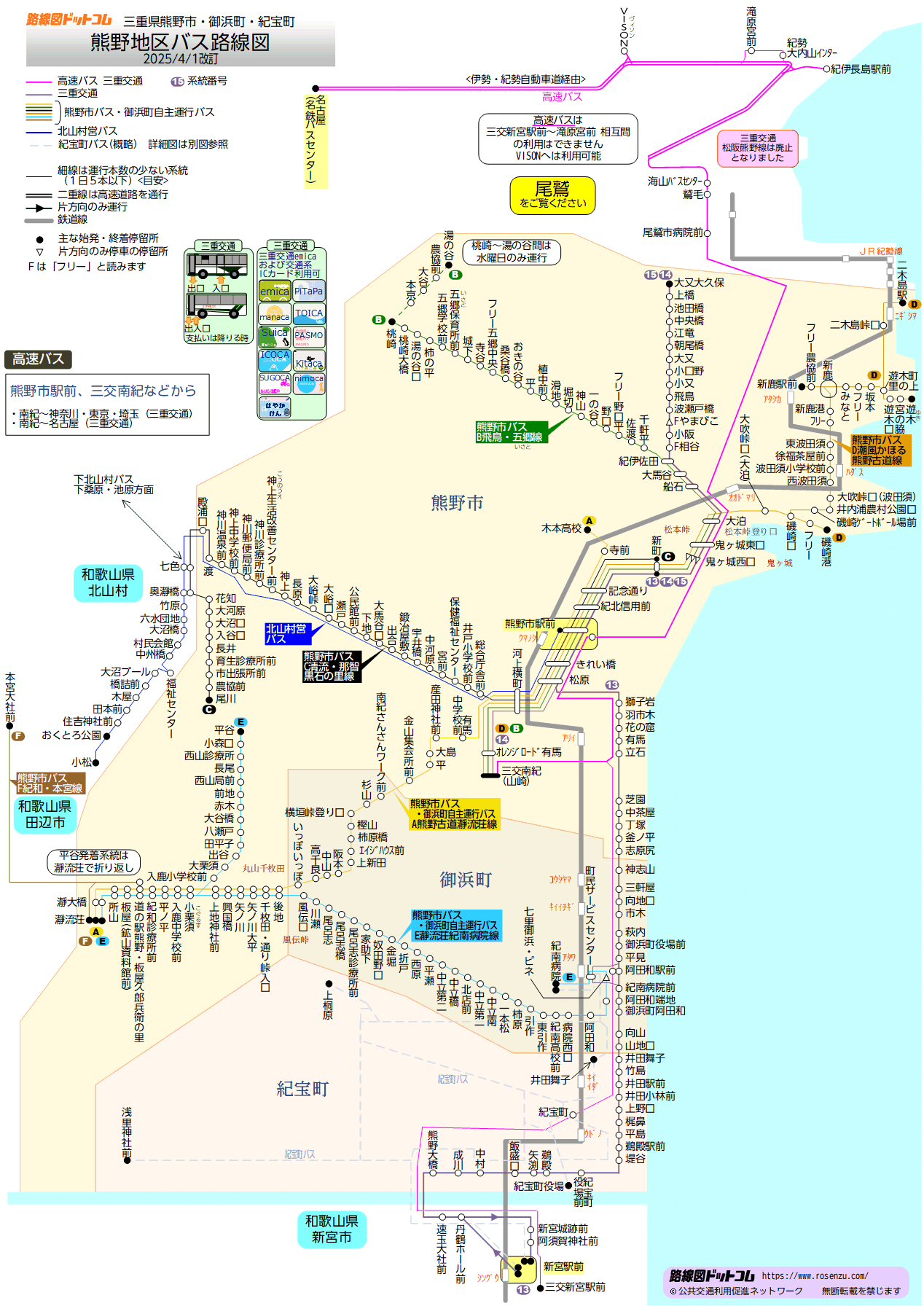 熊野地区バス路線図