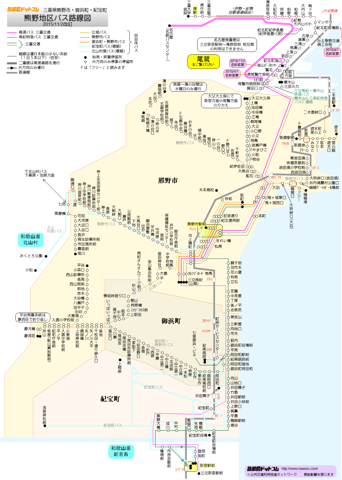 熊野地区バス路線図