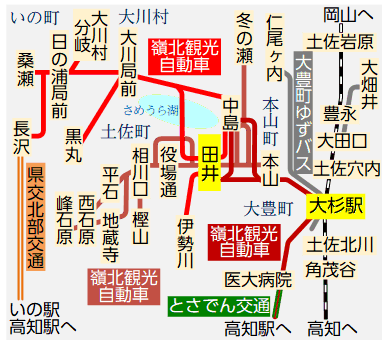 嶺北地域の交通機関概略図